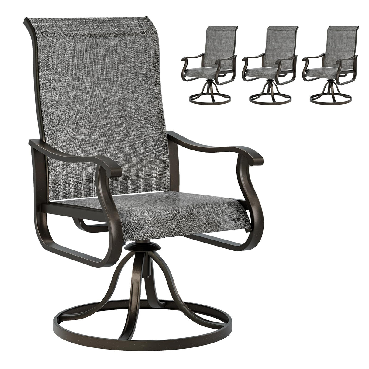UDPATIO Patio Swivel Dining Chairs Set of 4, Outdoor Swivel Chairs High Back with All Weather Textilene Metal Rocking Frame for Lawn Garden Backyard, Dark Gray UDPATIO