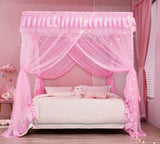 Mengersi 4 Corners Post Canopy Bed Curtains for Girls Full Size - Royal Luxurious Cozy Drape Canopy Bed Frames Netting for Kids Adults- Cute Princess Bedroom Decoration (Pink) Mengersi