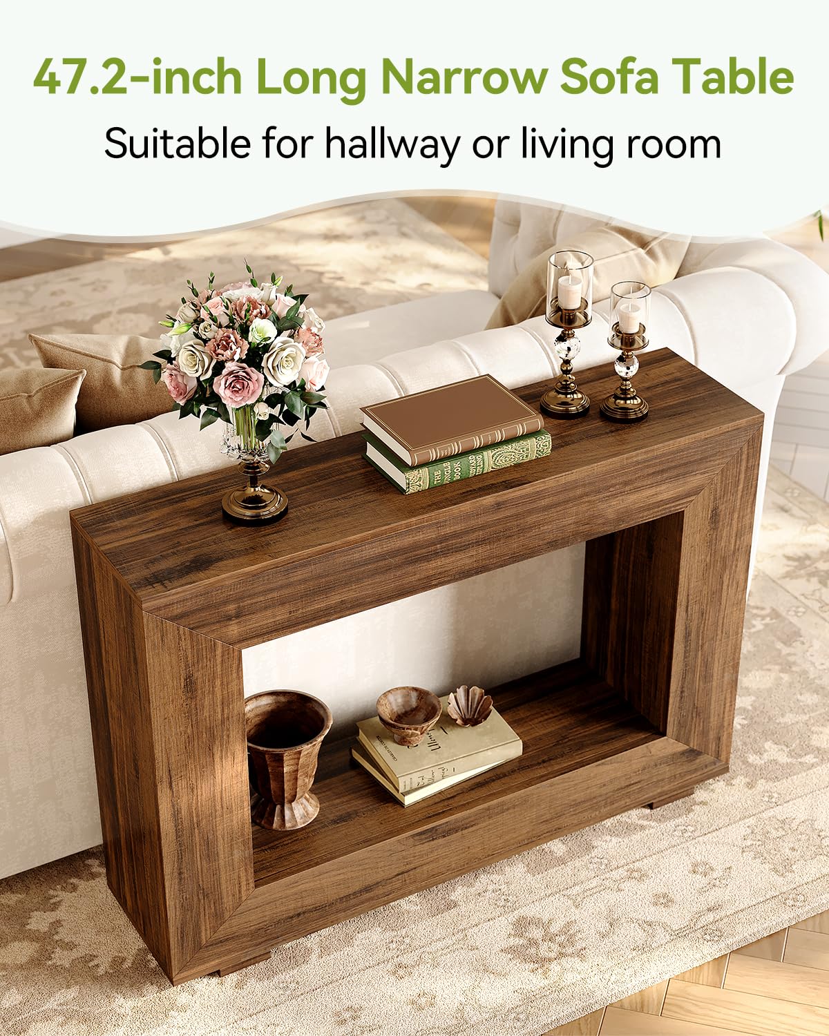 LITTLE TREE 47 Inches Console Table, Sofa Table with Storage, Modern Entryway Table for Hallway, Narrow Long Sofa Entryway Table for Living Room, Brown - WoodArtSupply