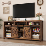 70" LED Farmhouse TV Stand for 80/75/70 Inch TVs,Tall Entertainment Center Storage Cabinets w/Power Outlets and Sliding Barn Door,Rustic TV Stands for Living Room,Media Console Cabinet (Brown) Hlivelood