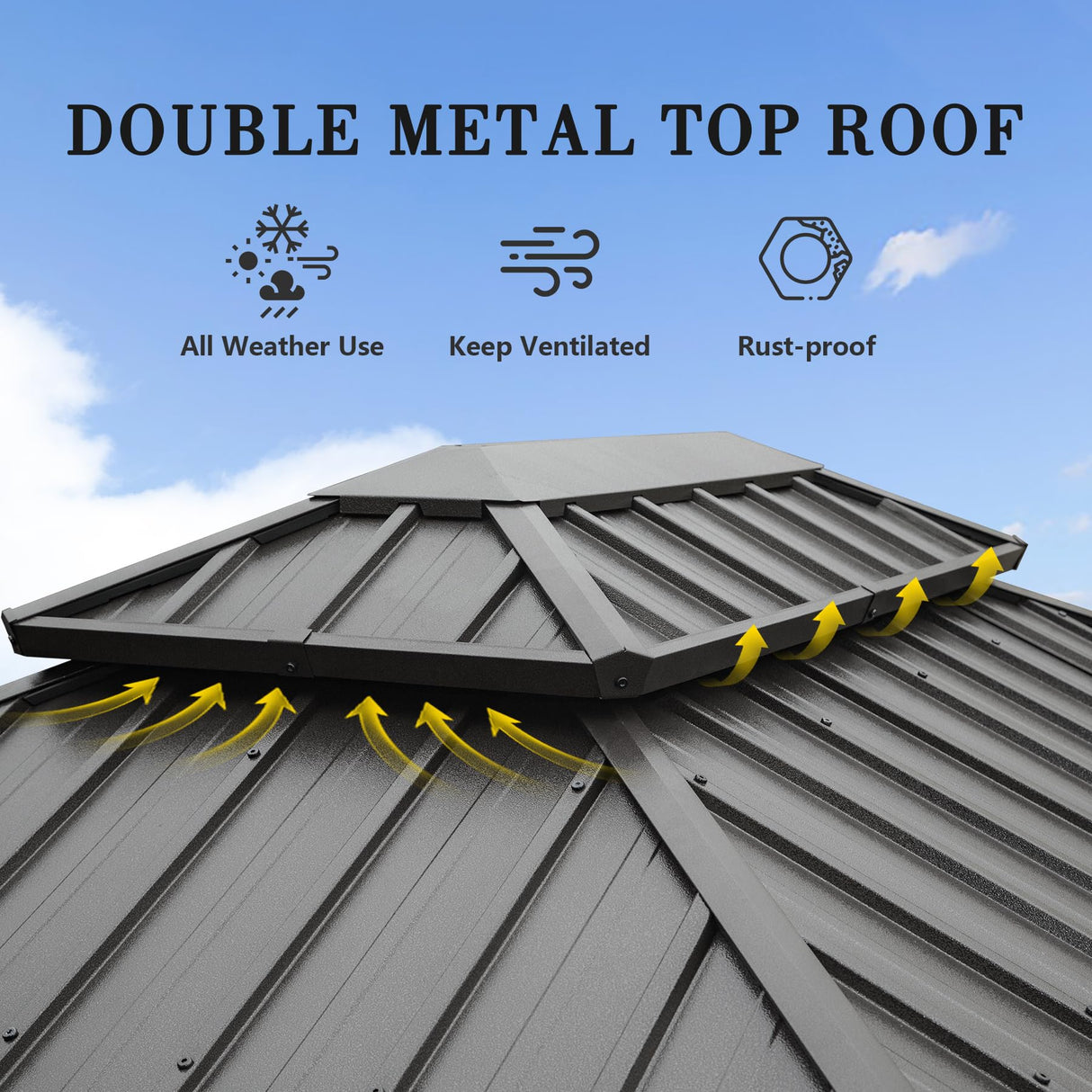 Domi 8’ x 6’ Grill Gazebo, Outdoor Aluminum BBQ Gazebo with 2 Side Shelves, Hardtop Double Roof Permanent Sun Shade with Ceiling Hooks for Patio Deck Yard Garden (Grey) domi outdoor living