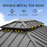 Domi 8’ x 6’ Grill Gazebo, Outdoor Aluminum BBQ Gazebo with 2 Side Shelves, Hardtop Double Roof Permanent Sun Shade with Ceiling Hooks for Patio Deck Yard Garden (Grey) domi outdoor living