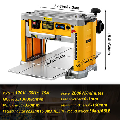 Benchtop Planer, Three-Solid Steel Blade Benchtop Thickness Planer, 20,000 RPM, 15-Amp, Corded, Dust removal system(without support) - WoodArtSupply