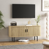 47''W Natural Storage Cabinet, Media Console, Tambour TV Stand, Television Stands with Curvy Edge & Sliding Door, Fluted Cabinet, Buffet Sideboard, Credenza, Table Stand for Living Room, Kitchen FiveWillowise
