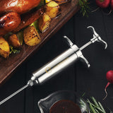 JY COOKMENT Meat Injector Syringe 2-oz Marinade Flavor Barrel 304 Stainless Steel with 3 Professional Needles 2 Cleaning Brushes and 4 Silicone O-Rings JY COOKMENT
