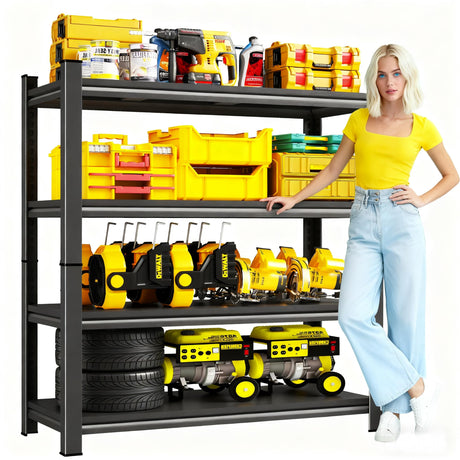 KILISTEELS 59" H Garage Shelving 2800LBS Metal Storage Shelves 4-Tier Adjustable Shelving Units Heavy Duty for Basement, Commercial, Warehouse, Industrial, Black (59" H*31.5" W*13.8" D) KILISTEELS