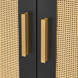 Homhedy Boho Cat Litter Box Enclosure for 2 Cats,Litter Box Furniture Hidden with Double Rattan Decorated Doors,Wooden Cat Washroom Furniture,Cat House,47.2”L x 19.7”W x 21.7”H, Black Homhedy