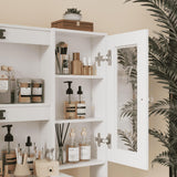 PAKASEPT Vanity Desk with Sliding Mirror and Lights, 44" Makeup Vanity Table with Glass Top, 5 Drawers, Storage Cabinet, 2 Hidden Storage Shelves, Charging Station & Stool Set for Bedroom, White PAKASEPT