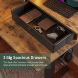 FEZIBO Triple Motor 63" L Shaped Standing Desk with 3 Drawers, Electric Standing Desk Adjustable Height, Corner Stand up Desk with Splice Board - Rustic Brown FEZIBO