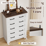 Furmax Farmhouse Dresser for Bedroom, 5 Drawers Dresser, Wood Chest of Drawers, 31.5" Wide Storage Dressers Organizer for Bedroom, Living Room (White and Brown) Furmax