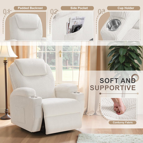 Flamaker Power Lift Recliner Chair Electric Lift Recliner for Elderly Power Lift Recliner Chair with Cup Holders Side Pockets for Living Room (Corduroy, Beige) Flamaker