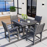 Pamapic 5 PCS Outdoor Dining Set, Spacious HDPE Outdoor Table and Chairs, Wood Grain Patio Furniture Sets with Elegant Armrest, All-Weather Patio Dining Table with Umbrella Hole, Gray Pamapic