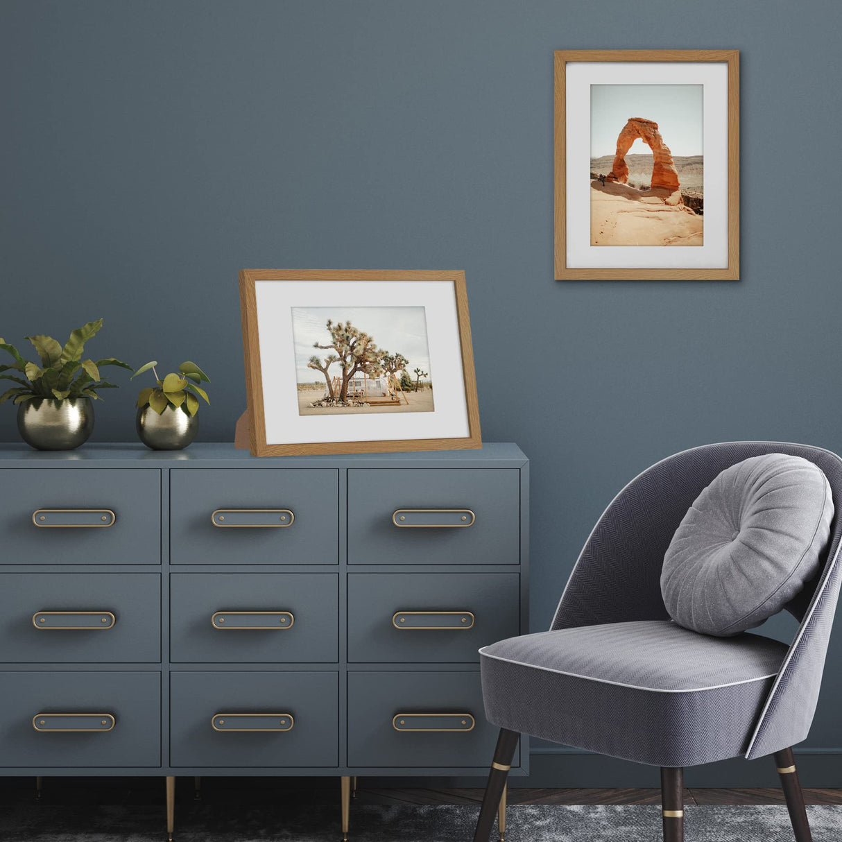 Americanflat 9x12 Picture Frame with Shatter-Resistant Glass - Use as 6x8 Frame with Mat or 9x12 Frame Without Mat - Signature Collection - Photo Frame for Tabletop and Wall Display - Dark Oak Americanflat