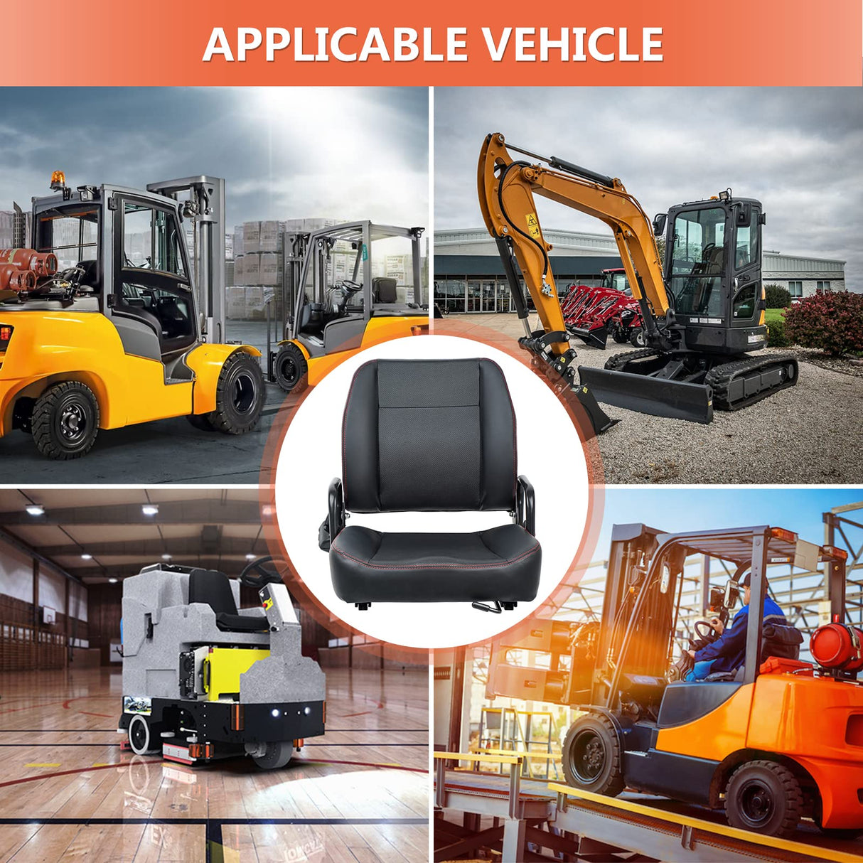 TICSEA Universal Forklift Seat,Tractor Seat with Adjustable Back,Safety Belt and Operator Position Switch,Excavator Skid Loader Backhoe Dozer Telehandler TICSEA