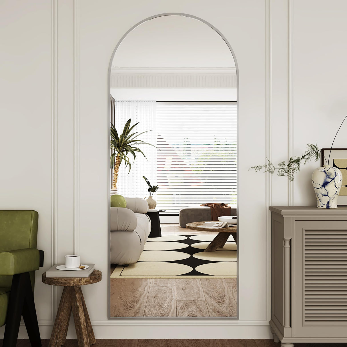 AUYHM Arched Full Length Mirror,65"x24"Floor Mirror,espejos Grandes para sala Elegantes,Silver Mirror Full Length,Body Mirrors for Bedroom(Silver) AUYHM