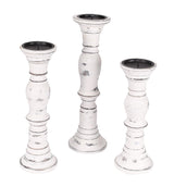 Candle Stands Wooden for Pillar Candles,Rounded Turned Colums, Sustainable Woods, Country Style, Idle for Reiki, Aromatherapy, Votive Candle Garden Home décor - 16,14,12 Inch Set of 3 - White Antique The Wooden Town