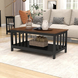 ChooChoo Farmhouse Coffee Table, Black Living Room Table with Shelf, 40 Inch ChooChoo