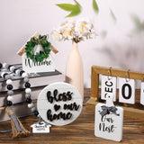 4 Pieces Farmhouse Tiered Tray Decor Set Including House Farmhouse Sign Wooden Small Items Plaid Wood Bead Garland for Home Decor(Simple Style) Yookeer