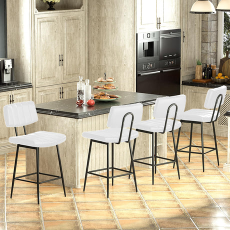HONIFUR Bar Stools Set of 4, Barstools with Sturdy Legs, Leather Counter Height Bar Stool for Kitchen, Dining, 26 Inch Farmhouse Counter Stools, White HONIFUR