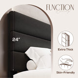 WEEWAY King Bed Frame Platform Bed with Velvet Upholstered Headboard and Wooden Slats Support, Heavy Duty Mattress Foundation, No Box Spring Needed, Easy Assembly, Black WEEWAY