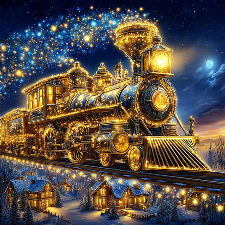 Lxmsja Christmas Winter Diamond Art Kits for Adults, Magical Train Diamond Painting Kits for Beginners, 5D DIY Full Drill Gem Art Crafts for Adults, Home Wall Decor 12x12 inch Lxmsja