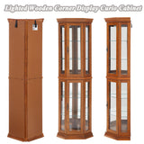 XZTUAJ 69" H Corner Curio Cabinet with Light,3-Side Glass Corner Display Case with Adjustable Shelves & Tempered Glass Doors,Curved Wooden Showcase Corner Storage Rack for Living Room & Kitchen (Oak) XZTUAJ