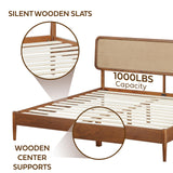 NTC Lupin Wooden Bed Frame with Headboard, Crafted from Walnut, Rubber Wood with Silent Slats and Wood Central Supports, 1000 Lb Capacity, Effortless Assembly, King - Dark Walnut NTC