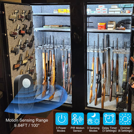 GOOMEEYA Motion Sensor Gun Safe Light with Self-Adhesive Tape with Hooks for Gun Safe with Carpet Interior GOOMEEYA