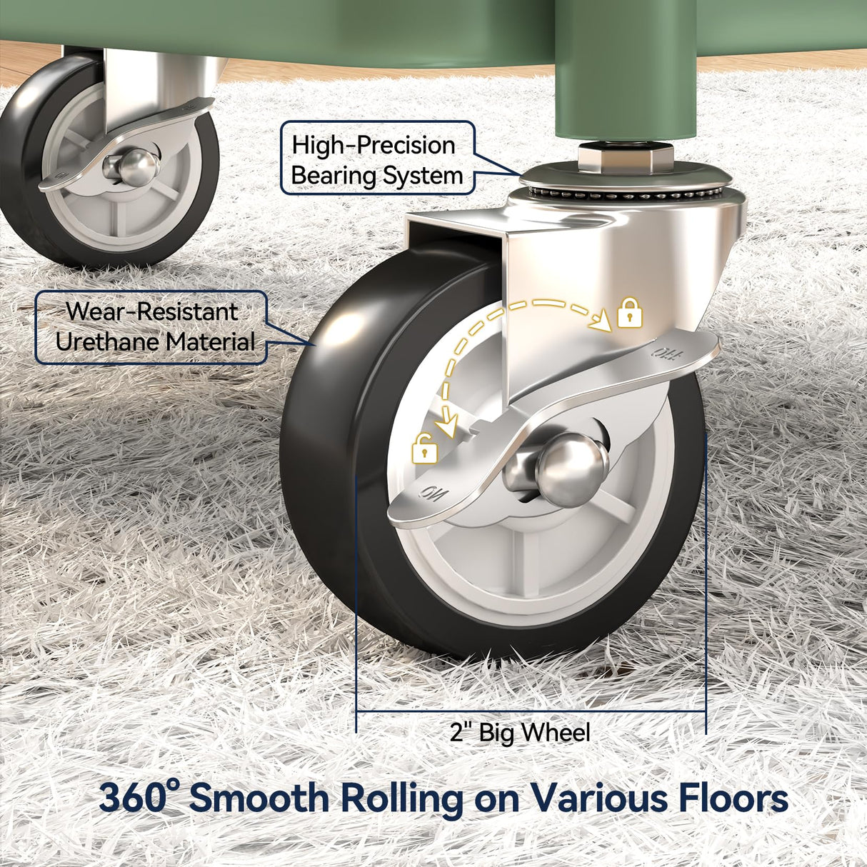YASONIC 3-Tier Rolling Cart, Green, 66 Pounds Capacity, Mesh Storage Organizer with Lockable Wheels, 3 Hanging Cups, 4 Hooks, Easy Assembly, for Kitchen, Bathroom, Laundry, Grocery YASONIC