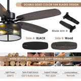 Farmhouse Ceiling Fan with Light and Remote,48" Black Industrial Caged Flush Mount Ceiling Fans for Bedroom,Living room Rustic Fandelier for Patio 6 Speed Reversible,5 Dual Blades Indoor/Outdoor Hounberi