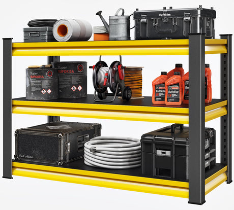 Rufokisa 48" W Garage Shelving Heavy Duty, 1650LBS Loads Adjustable Garage Storage Shelves,3-Tier Metal Storage Racks and Shelving Units, Utility Rack Shelves,48" W x 18" D x 39" H,Yellow Rufokisa