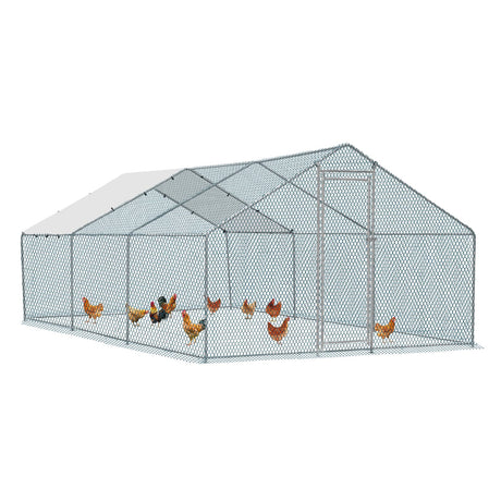 Outvita Chicken Coop, 19.5×10 FT Large Metal Chicken House, Poultry Habitat Cage with Waterproof Cover, Walk-in Chicken Run Pen for Small Animals, Yard, Farm, Patio Outvita