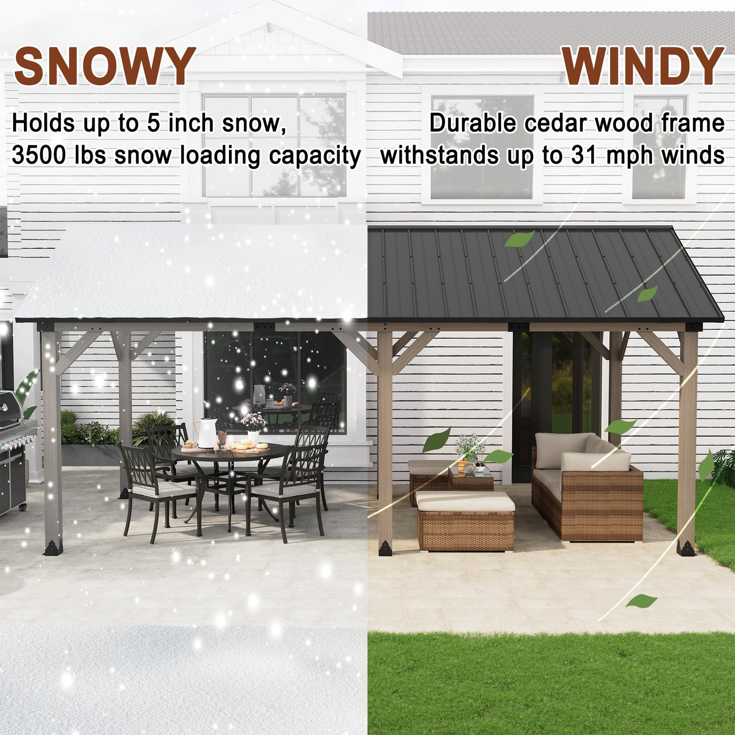 MONDAWE 12 x 20 ft. Wood Gazebo Cedar Framed Wooden Gazebo Patio Steel Hardtop Gazebo with Galvanized Steel Gable Hardtop Roof for Patio Lawn Backyard, Black Roof + Dark Wood Frame - WoodArtSupply