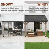 MONDAWE 12 x 20 ft. Wood Gazebo Cedar Framed Wooden Gazebo Patio Steel Hardtop Gazebo with Galvanized Steel Gable Hardtop Roof for Patio Lawn Backyard, Black Roof + Dark Wood Frame MONDAWE