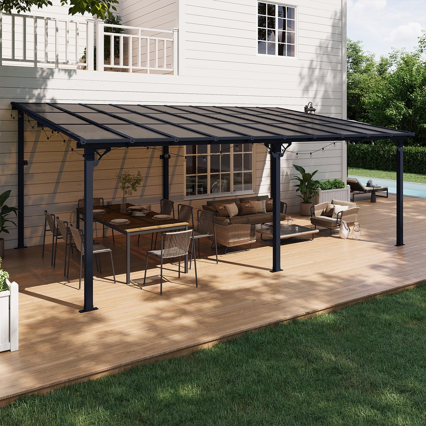 Aoxun 12' x 20' Gazebo for Patio, Gazebo Pergola with Sloped Roof, Large Wall-Mounted Heavy Duty Awnings, for Backyard, Deck, Patio