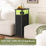 Yoobure Narrow Dresser for Bedroom, LED Skinny Nightstand with Charging Station, Small Dresser Night Stand, Slim Tall Bedside Table Storage Cabinet, Narrow Side Table for Small Spaces Yoobure