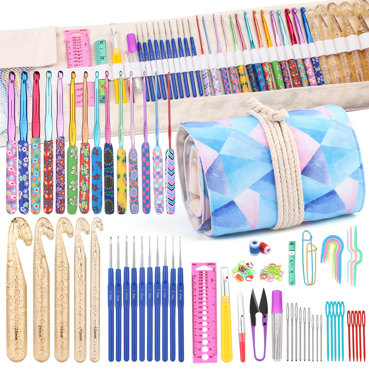 Zlulary 116 PCS Crochet Hooks Sets, Ergonomic Crochet Hooks Kits with Storage Bag and Crochets Needle Accessories, DIY Crochets Needles Kit for Beginners and Experienced Crochet Hook Lovers Zlulary