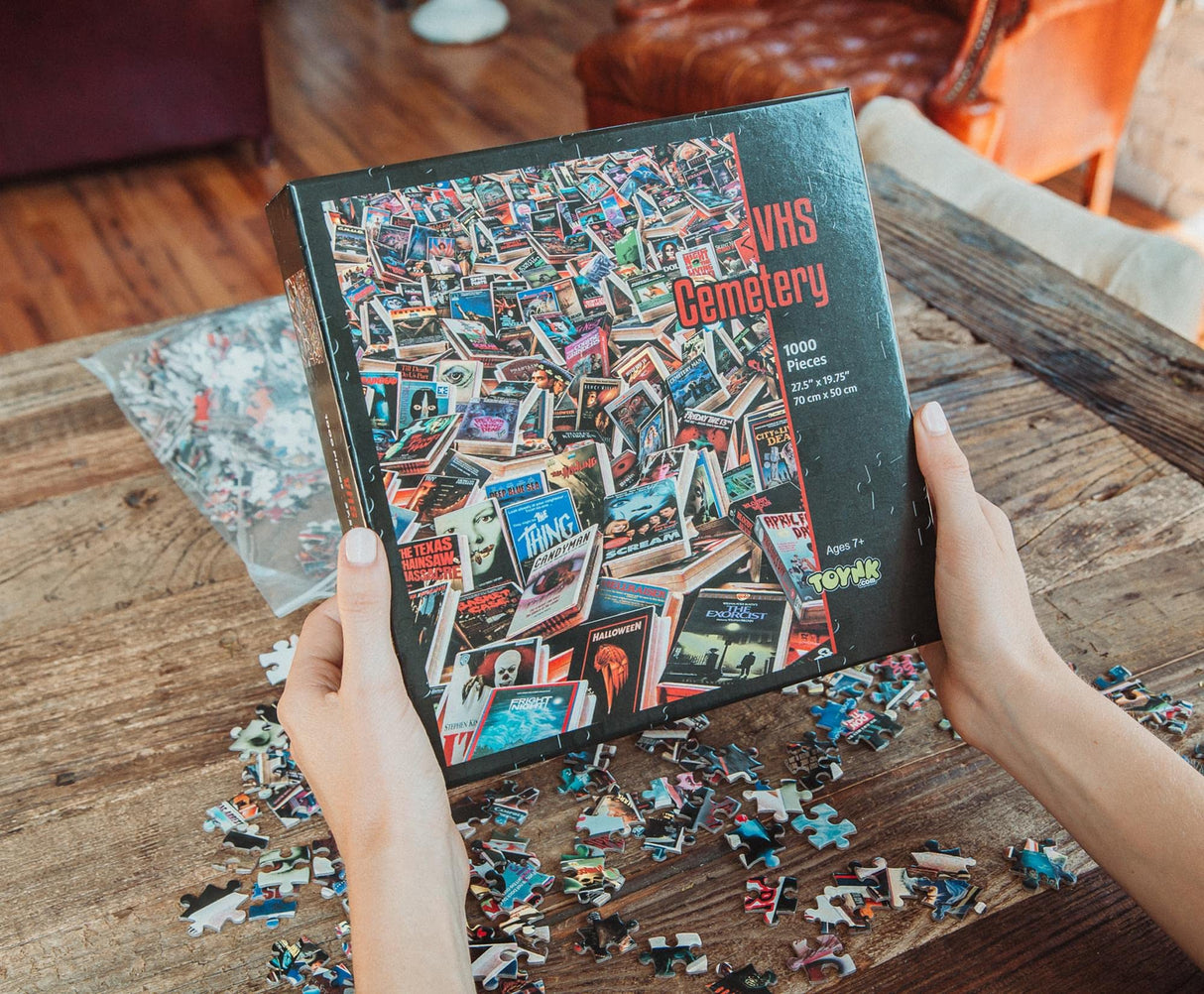 Horror VHS Cemetery 1000-Piece Jigsaw Puzzle, Brain Teaser for Kids and Adults | 28 x 20 Inches Toynk