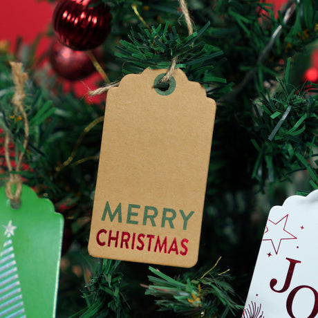 48 pcs Christmas Gift Tags for Presents, Elegant Kraft Name Tags with String for Holiday Personalizing Gift Wrapping(Red Joy, Green Christmas Tree) Luckonway