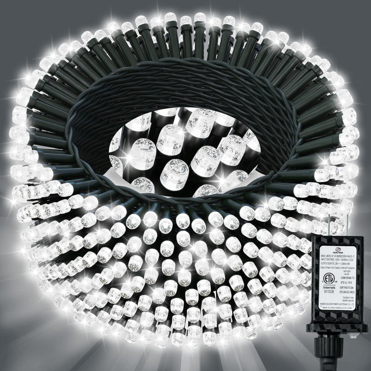 JACKYLED Outdoor String Lights Waterproof, 178FT 500 LED Plug in Christmas Light with 8 Modes, Fairy String Lights for Xmas Tree Halloween Holiday Party Garden Yard House Decoration, Cool White JACKYLED