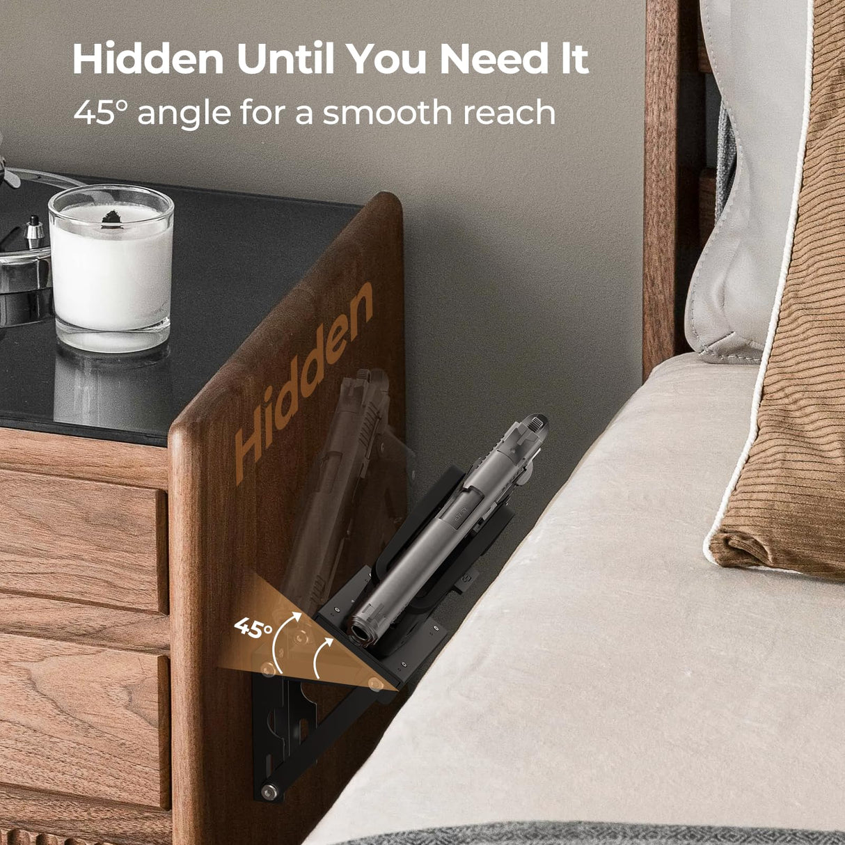 ONNAIS Wall Mount Pistol Safe - Biometric Gun Safe for Handgun with Fast One-Handed Access, Sturdy Mounted Trigger Lock Gun Rack for Wall, Nightstand, Bedside, or Desk, Concealed Firearm Storage ONNAIS