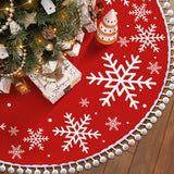 EverMerry Christmas Tree Skirt, 36 Inch Red Large Xmas Tree Skirt, Christmas Tree Skirts with White Snowflake Printed & Pom Pom Edge, Indoor Outdoor Christmas Ornaments, New Year, Holiday Decorations EverMerry