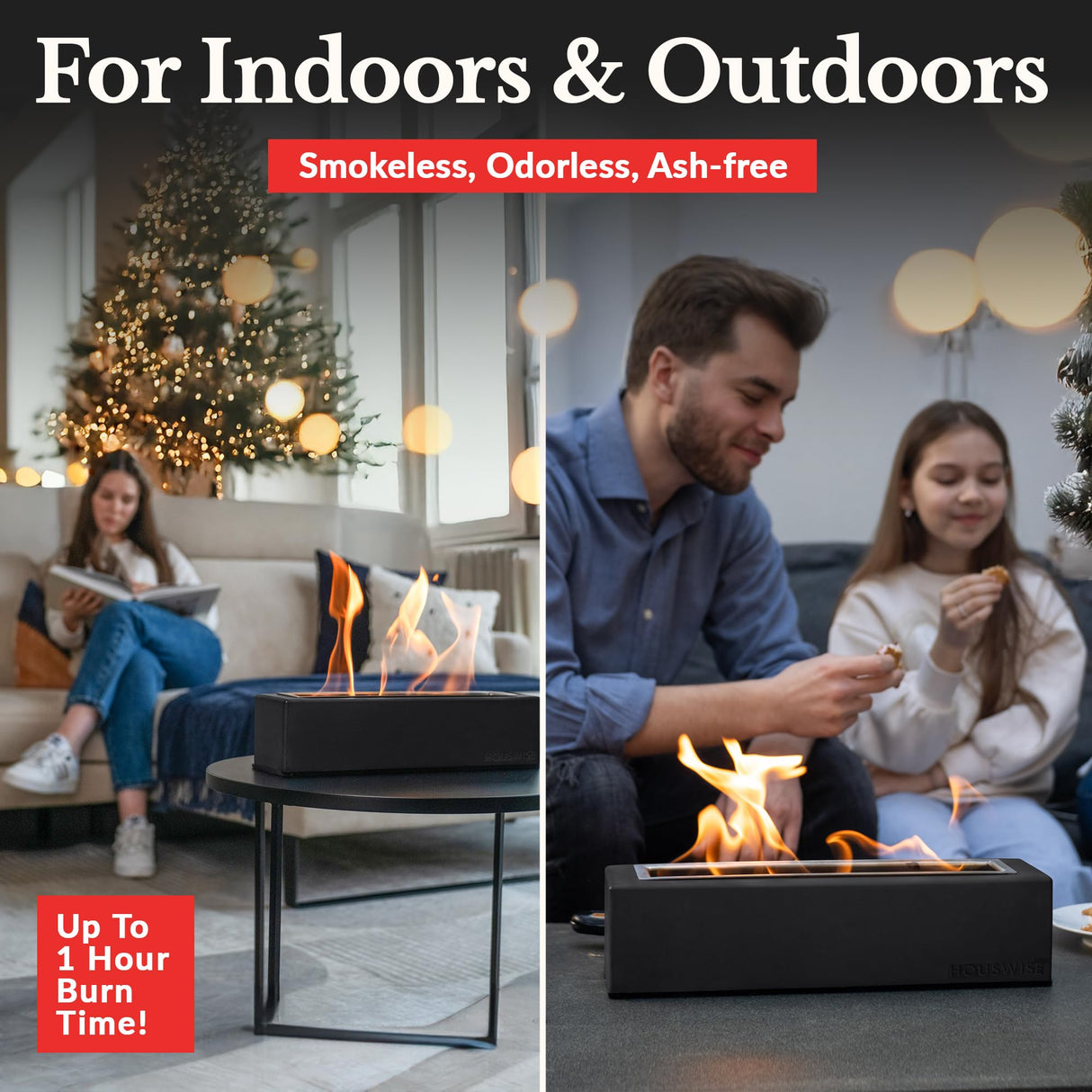 Houswise Tabletop Fire Pit - Concrete Outdoor & Indoor Fire Pit Tabletop, Smores Maker Kit, Table Top Firepit, Small Portable Mini Indoor Fireplace Houswise