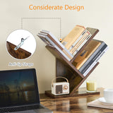 Tajsoon Tree Bookshelf 3 Tier Book Storage Organizer Shelves, Desktop Bookshelf Floor Standing Bookcase Display for CDs/Magazine/Books, Small Bookshelf for Bedroom, Living Room Office, Rustic Brown Tajsoon