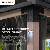 Sunjoy Hardtop Gazebo 10 x 12 ft. Outdoor Patio Gazebo with LED Lights (Batteries Operated), Remote Control and Netting, Black Sunjoy