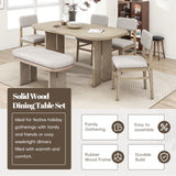 Merax Farmhouse Wooden Dining Set of 6, 65 Inch Rectangular Kitchen Table, Upholstered 4 Chairs with Backrest, Bench with Cushion, Easy Assemble, Natural Merax