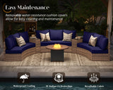 PaPaJet 11-Piece Patio Furniture Set, Half-Moon Outdoor Wicker Sectional Sofa with Large Storage Wedge Table, All-Weather Wicker Conversation Set for Backyard, Garden, or Deck, Blue PaPaJet