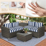 Outdoor Sectional Cushions, 5" Replacement Cushions for Patio Furniture, 9 Piece Water-Resistant Couch Replacement Set, for 4-seat Patio L Shaped Wicker Sofa (Blue Striped) Generic