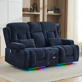 TUNYI Wall Hugger Power Loveseat Recliner - Reclining Loveseat with Console Theater Seating RV Recliner Sofa with USB/Outlet/Speaker/Cup Holder/LED Light/Storage (Beibei VelvetBlue) TUNYI