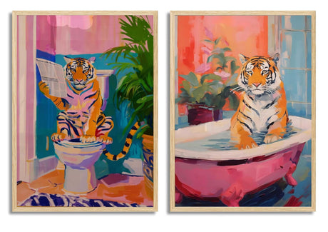 2Pcs Paint by Number Kit 16x20inch Adults Tiger in Bathtub Tiger on Toilet, DIY Painting Set, Colorful Animal Art, Creative Home Decor Craft Project, Ideal Gift for Art Enthusiasts Generic